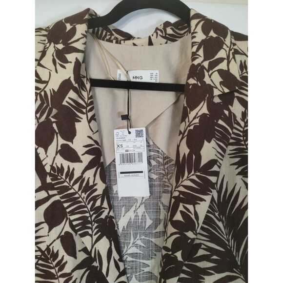 NWT Mango Blazer Women's XS Linen Blend Brown Tropical Hawaii Aloha Resort - Picture 6 of 12